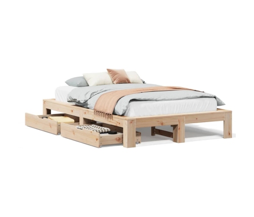 Estructura de cama sin colchón madera maciza de pino 135x190 cm