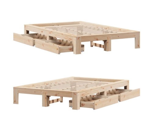 Estructura de cama sin colchón madera maciza de pino 135x190 cm