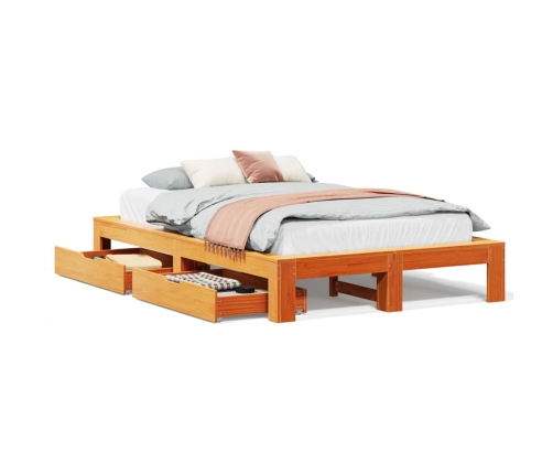 Estructura de cama sin colchón madera maciza marrón 135x190 cm