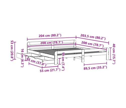 Estructura de cama sin colchón madera maciza de pino 200x200 cm