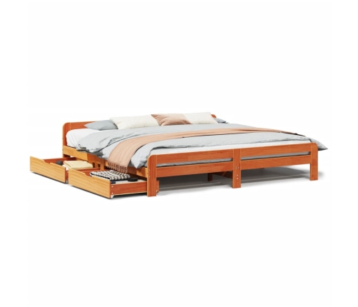 Cama sin colchón madera maciza de pino marrón cera 200x200 cm