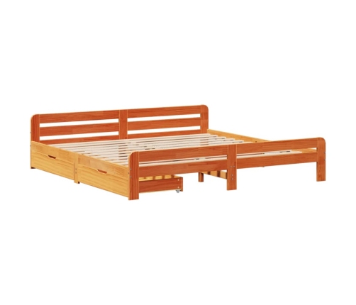 Cama sin colchón madera maciza de pino marrón cera 200x200 cm