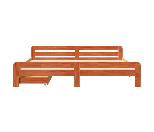 Cama sin colchón madera maciza de pino marrón cera 200x200 cm