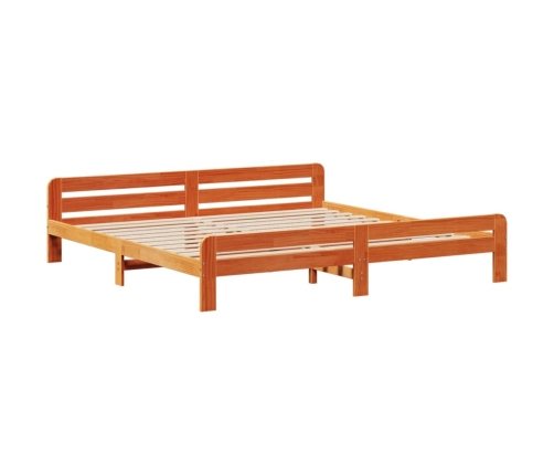 Cama sin colchón madera maciza de pino marrón cera 200x200 cm