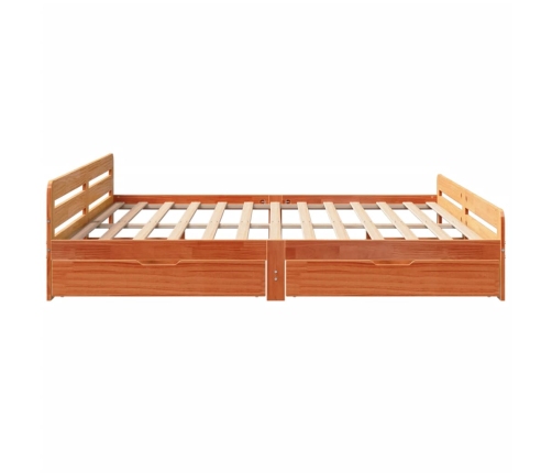 Cama sin colchón madera maciza de pino marrón cera 200x200 cm