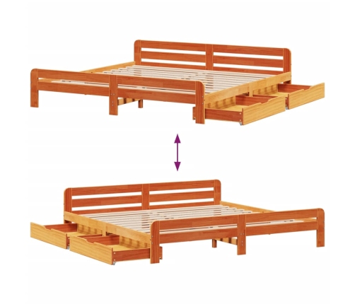 Cama sin colchón madera maciza de pino marrón cera 200x200 cm