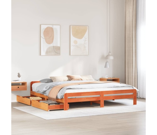 Cama sin colchón madera maciza de pino marrón cera 200x200 cm