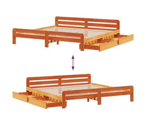 Cama sin colchón madera maciza de pino marrón cera 180x200 cm