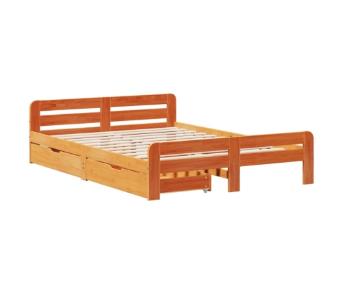 Cama sin colchón madera maciza de pino marrón cera 160x200 cm