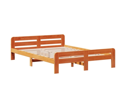 Cama sin colchón madera maciza de pino marrón cera 160x200 cm