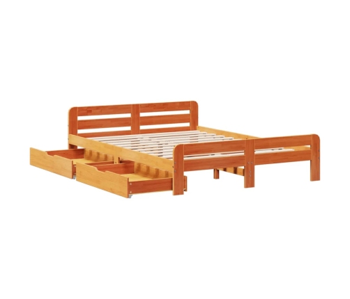 Cama sin colchón madera maciza de pino marrón cera 160x200 cm