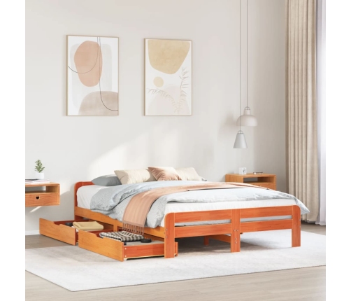 Cama sin colchón madera maciza de pino marrón cera 160x200 cm