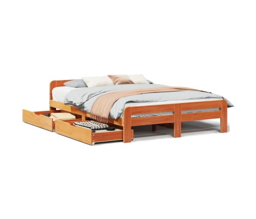 Cama sin colchón madera maciza pino marrón cera 150x200 cm