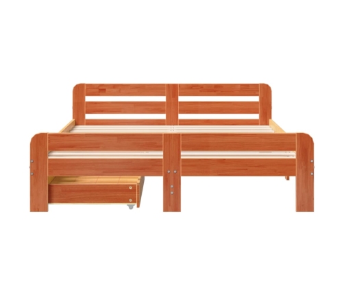 Cama sin colchón madera maciza pino marrón cera 150x200 cm