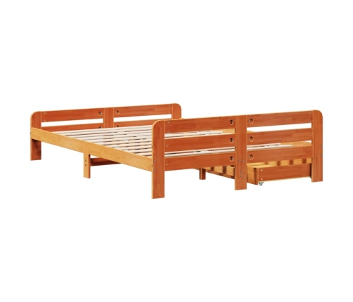 Cama sin colchón madera maciza pino marrón cera 150x200 cm