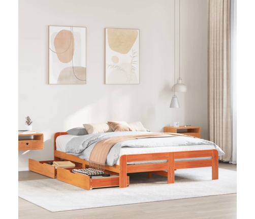 Cama sin colchón madera maciza pino marrón cera 150x200 cm