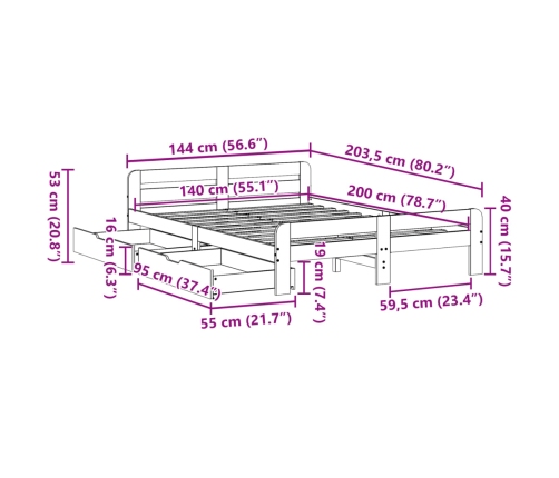 Estructura de cama sin colchón madera de pino blanca 140x200 cm