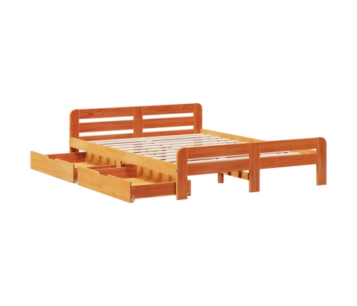 Cama sin colchón madera maciza de pino marrón cera 140x200 cm