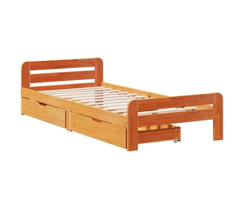 Cama sin colchón madera maciza de pino marrón cera 100x200 cm