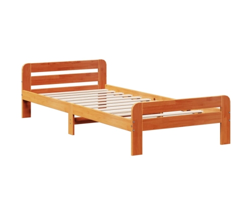 Cama sin colchón madera maciza de pino marrón cera 100x200 cm