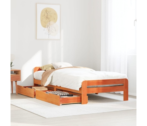 Cama sin colchón madera maciza de pino marrón cera 100x200 cm