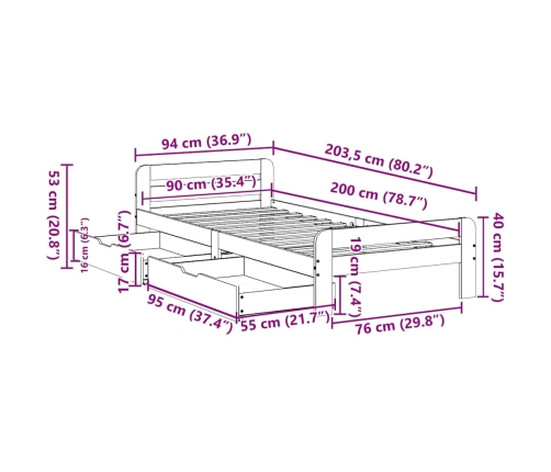 Estructura de cama sin colchón madera de pino marrón 90x200 cm