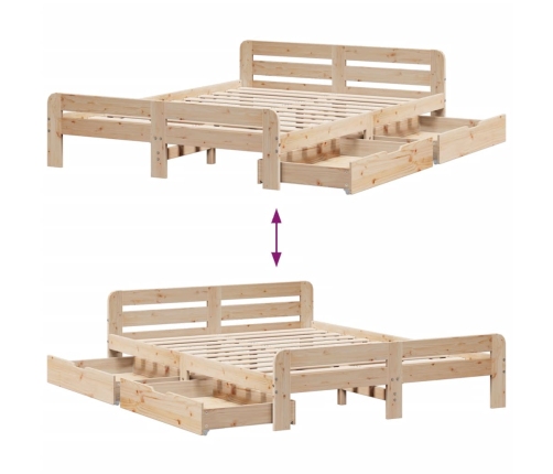 Estructura de cama sin colchón madera maciza de pino 140x190 cm