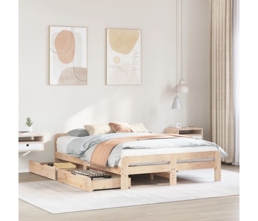 Estructura de cama sin colchón madera maciza de pino 140x190 cm