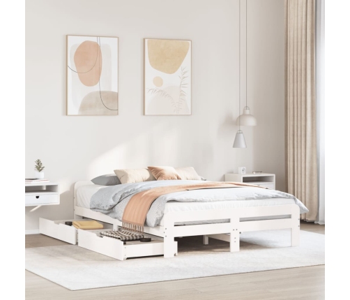 Estructura de cama sin colchón madera de pino blanca 140x190 cm