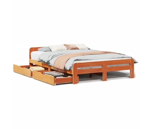 Cama sin colchón madera maciza de pino marrón cera 140x190 cm