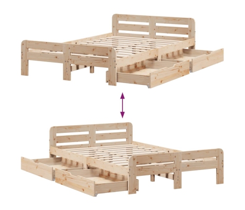 Estructura de cama sin colchón madera maciza de pino 135x190 cm