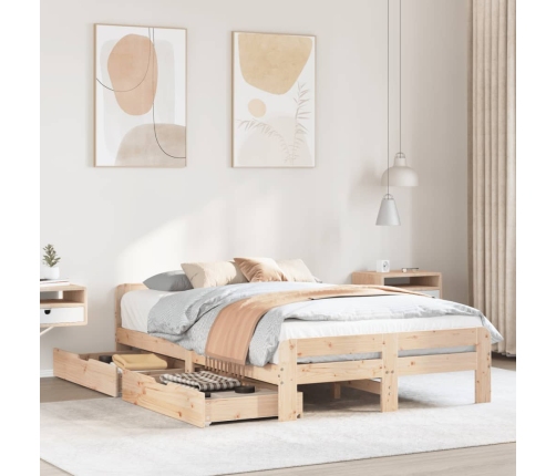 Estructura de cama sin colchón madera maciza de pino 135x190 cm