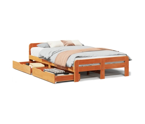 Estructura de cama sin colchón madera maciza marrón 135x190 cm