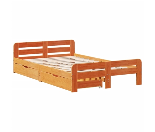 Estructura de cama sin colchón madera maciza marrón 135x190 cm