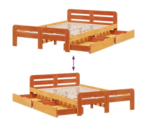 Estructura de cama sin colchón madera maciza marrón 135x190 cm