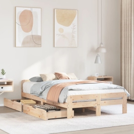 Estructura de cama sin colchón madera maciza de pino 120x190 cm