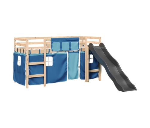 Cama alta para niños con cortinas madera pino azul 80x200 cm