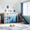 Cama alta para niños con cortinas madera pino azul 80x200 cm