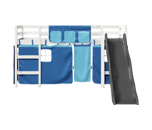 Cama alta para niños con cortinas madera pino azul 80x200 cm