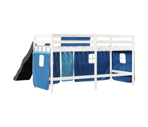 Cama alta para niños con cortinas madera pino azul 80x200 cm