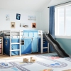 Cama alta para niños con cortinas madera pino azul 80x200 cm