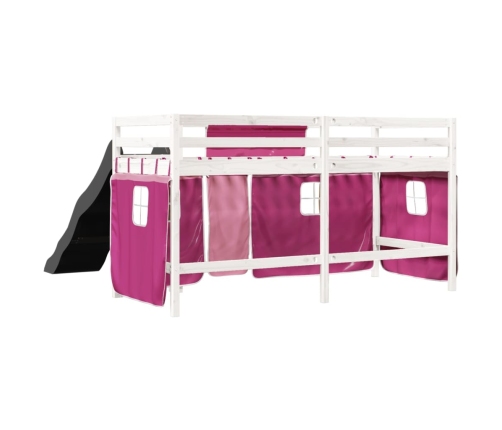 Cama alta para niños con cortinas madera pino rosa 80x200 cm