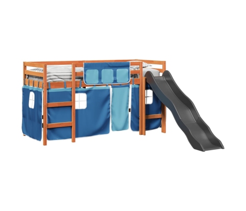 Cama alta para niños con cortinas madera pino azul 80x200 cm