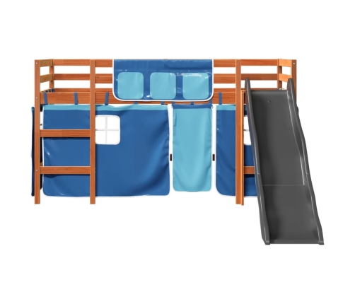 Cama alta para niños con cortinas madera pino azul 80x200 cm