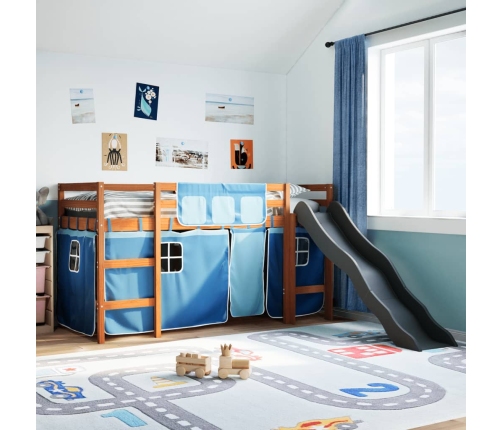 Cama alta para niños con cortinas madera pino azul 80x200 cm