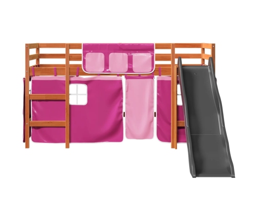 Cama alta para niños con cortinas madera pino rosa 80x200 cm