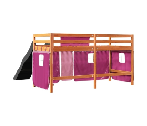 Cama alta para niños con cortinas madera pino rosa 80x200 cm