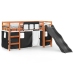 Cama alta niños con cortinas madera pino blanco negro 90x190 cm