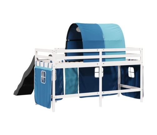 Cama alta para niños con túnel madera pino azul 80x200 cm