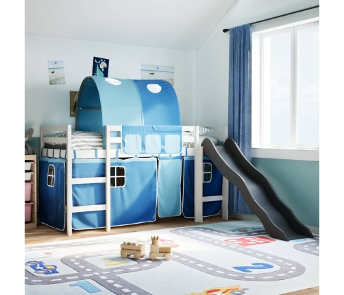 Cama alta para niños con túnel madera pino azul 80x200 cm